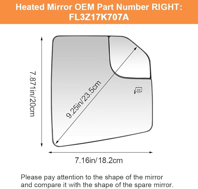 Senzeal Passenger Side Heated Mirror Glass Replacement for Ford F-150 2015 2016 2017 2018 2019 2020 with Blind Spot Mirror Replace FL3Z17K707A (Right Side)
