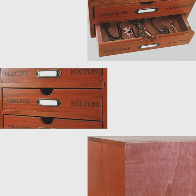 Wooden Storage Box with 4 Drawers Vintage Office Supplies and Accessories Letter Tray Wood Desktop School Supply Organizer Li