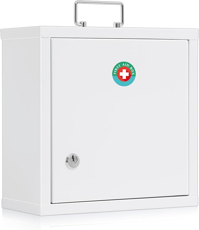 KYODOLED Locking Medicine Cabinet, Medication Lock Box with Key, Wall Mount Medical Cabinet for Safe Medication Storage, 10 *