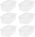 IRIS USA 6-Pack Storage Bins with Lids, 6 Quart - Crystal Clear, Shoe Boxes Stackable Containers Organize Shoes Closet Shelve
