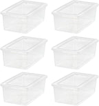 IRIS USA 6-Pack Storage Bins with Lids, 6 Quart - Crystal Clear, Shoe Boxes Stackable Containers Organize Shoes Closet Shelve