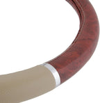 BDK Dark Wood Grain Car Steering Wheel Cover, Standard 15 inch with Beige Faux Leather Grip, Made to Fit Most Auto Truck Van 