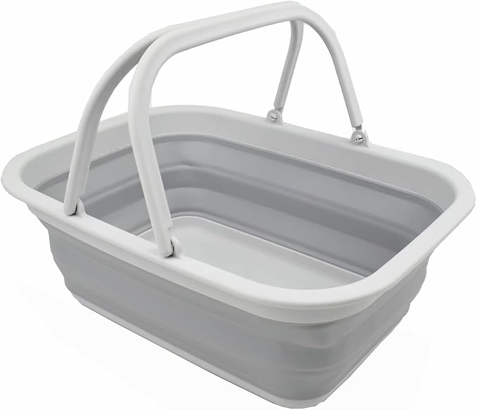 SAMMART SAMMART 9.2L (2.37Gallon) Collapsible Tub with Handle - Portable Outdoor Picnic Basket/Crater - Foldable Shopping Bag - Space Saving Storage Container (1, Grey)