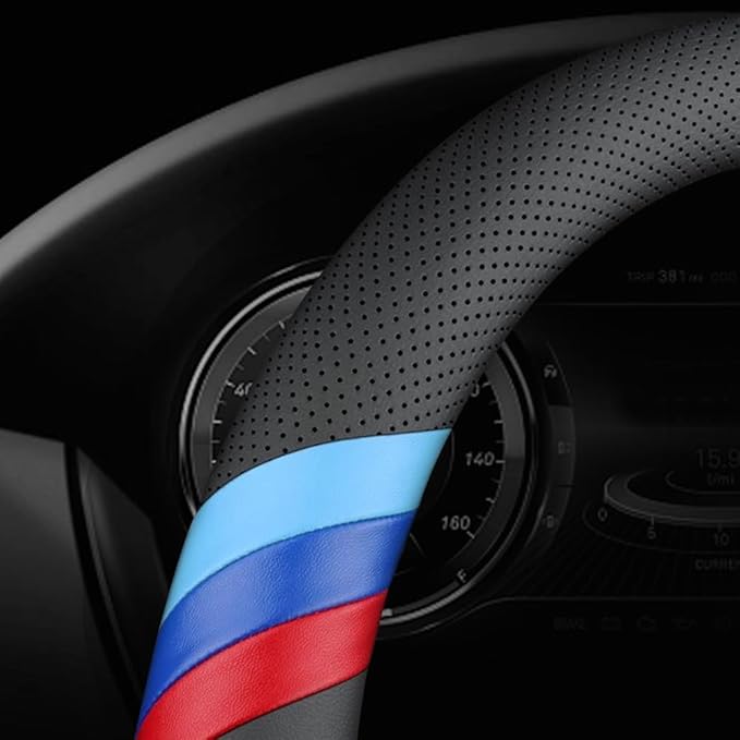 Nappa Leather Slim Stylish Steering Wheel Cover for BMW Steering Wheel Cover Interior Conversion (Black)