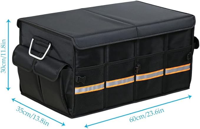 Tianle Car Trunk Organizer - Collapsible Trunk Organizer & Lid Foldable Cover Aluminium Alloy Handle Reflective Strip for