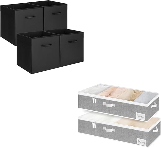 StorageWorks Black Storage Cubes with Large Under Bed Storage Containers