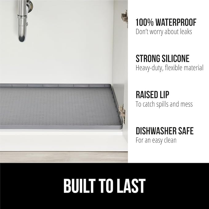 GORILLA GRIP Waterproof Silicone Under Sink Mat with Raised Lip for Kitchen and Bathroom, Cabinet Shelf Liner Stay in Place M