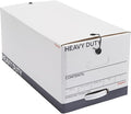STAPLES Storage & Filing Box, Heavy-Duty with Handles & String-Button Lid, Letter Size Documents, Stackable, 4-Pack, White/Gr