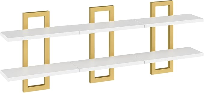 HOOBRO Floating Shelves, 15 Inch Wall Shelf Set of 3, Wall Mounted Storage Shelves 2-Tier, Hanging Bathroom Shelves, for Livi