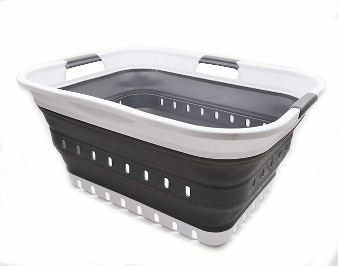SAMMART 42L (11 gallon) Collapsible Plastic Laundry Basket - Foldable Pop Up Storage Container/Organizer - Space Saving Hampe