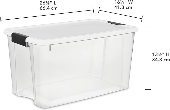 Sterilite 24-Pack Ultra Latching Box, Storage Bins with Lids, Clear Plastic, 70 Quart - Heavy-Duty Organizing Containers for 