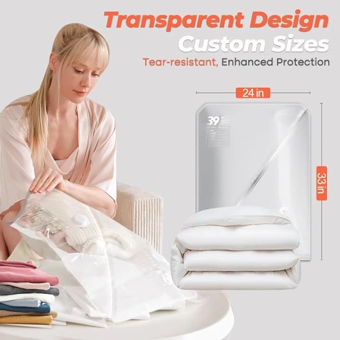 Vacbird Vacuum Seal Bags, 8 Pack 39" Vacuum Storage Bags with Rechargeable Cordless Pump for Space-Saving Compression of Clot