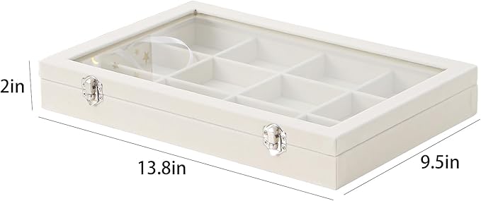 Coward Jewelry Organizer Box, Beige Velvet 12 Grids Bracelet Bangle Necklace Jewelry Display Tray Case with Transparent Glass
