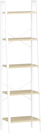 Hzuaneri Ladder Shelf, Bookshelf Bookcase, Freestanding Corner Storage Shelve with 2 Hooks for Home Office, Living Room, Kitc