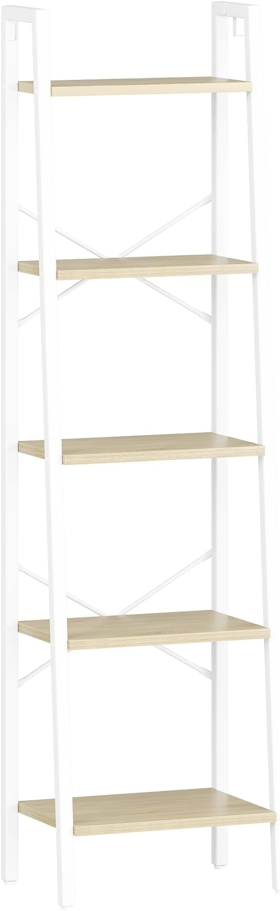 Hzuaneri Ladder Shelf, Bookshelf Bookcase, Freestanding Corner Storage Shelve with 2 Hooks for Home Office, Living Room, Kitc