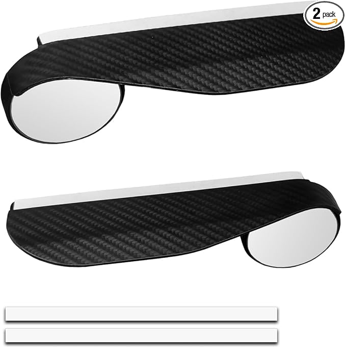 YoRise 2PCS 2-in-1 Car Blind Spot Mirrors with Rain Guard, 360° Adjustable Carbon Fiber Automotive Side Rear View Mirror, Universal Exterior Reversing Accessories for SUV Truck (Black)