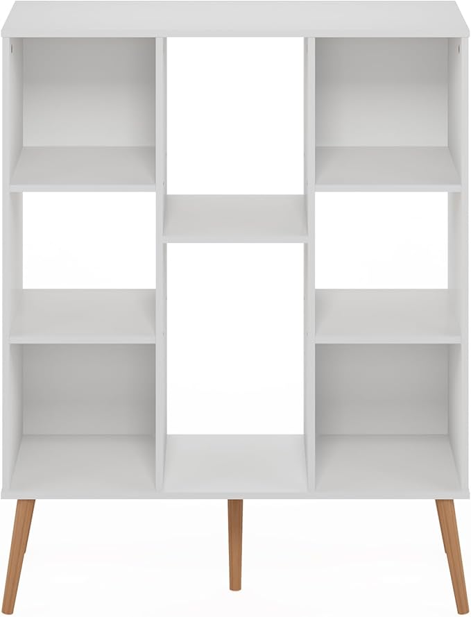 Furinno Claude Mid Century Style Book Shelf, 8-Cube Bookshelf, Cube Storage Organizer Bookcase with Wood Legs, 10.9 x 31.5 x 