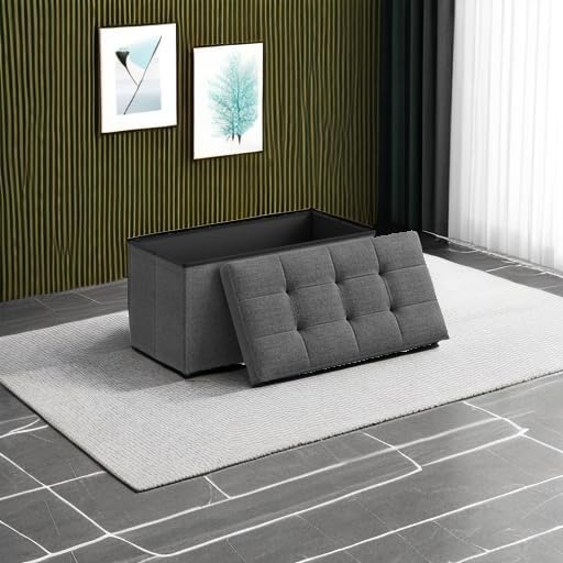 SONGMICS MAZIE Collection - 30 Inches Folding Storage Ottoman Bench, Ottoman Foot Rest, End of Bed Bench, Storage Chest, Load