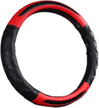 Golf Cart Cover for Yamaha, Club Car DS & Precedent,Car Steering Wheel Cover, Red and Black, Leather, Breathable Perforated Design, Universal Fit, Sporty Style (Red, 32.5-33.5cm/12.8-13.2 Inch)
