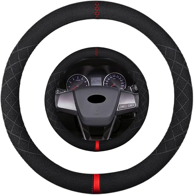 Suede Steering Wheel Cover,Compatible with Hyundai Elantra Tucson Sonata Accent Genesis Santa Veloster SuedeSport Non-Slip Wheel Cover Car Interior Accessories 15 inch for Man and Women
