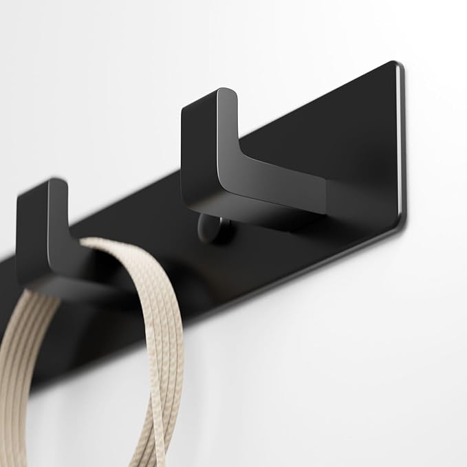 GWAAZXGZ Black Coat Rack Wall Mount - 12.5 inch Modern Metal Hook Rail with 4 Right-Angle Hooks, Drill-Mounted Organizer for 