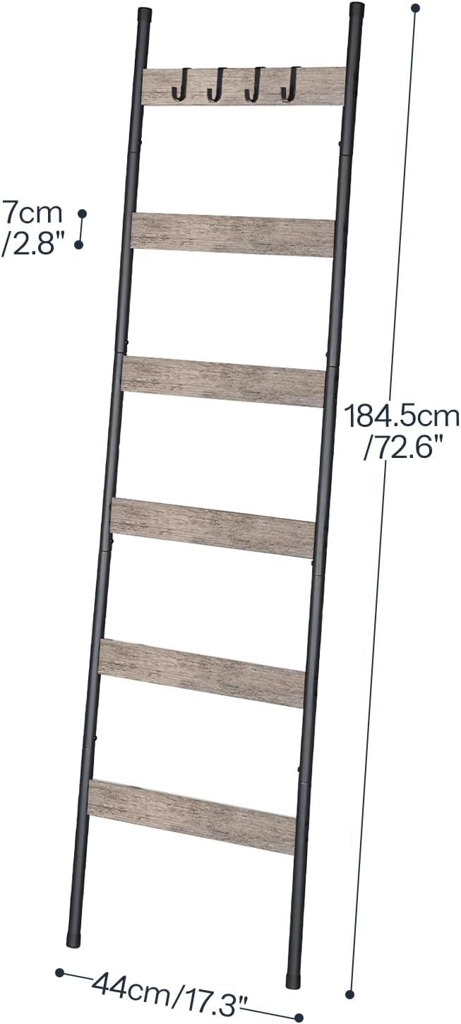 HOOBRO Blanket Ladder, 6-Tier Towel Rack with Hooks, Wall-Leaning Blanket Rack, Decorative Display Ladder Shelf, Scarves, Ind