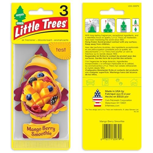 Little Trees Car Air Freshener | Hanging Tree Provides Long Lasting Scent for Auto and Home | Mango Berry Smoothie, 24 Air Fr