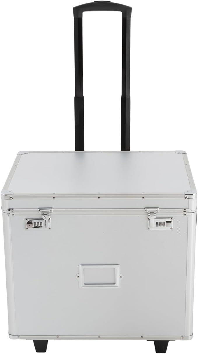 Locking File Box Aluminum Alloy Portable Storage Case with Telescopic Handle Mobile File Organizer with Combination Lock Roll