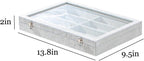 Coward Sunglass Organizer Tray Box, Grey Beige Velvet Eyeglasses Display Tray Case with Transparent Glass Lid for Home Use or