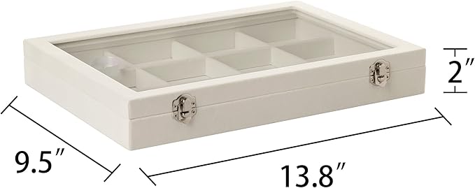 Frebeauty Velvet Jewelry Tray,12 Grid Jewelry Organizer with Clear Lid,Bracelets Holder,Jewelry Display Case with Clasp,Drawe
