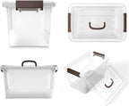 WYT 6-Pack Clear 7 Quart Storage Latch Box/Bins, Plastic Stackable Latching Box with Brown Handle and Lid, Multi-Purpose, 7 L
