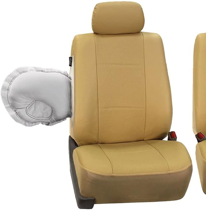 FH Group Car Seat Covers Deluxe Leatherette Automotive Seat Covers Front Seats Only Beige Seat Covers, Airbag Compatible Univ