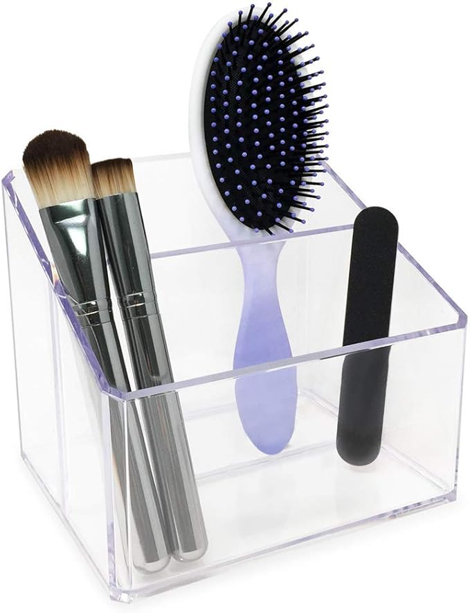 Isaac Jacobs Clear Acrylic 2-Section Organizer, Remote Holder & Multi-Functional Makeup, Brush, Pen & Pencil Storage Solution