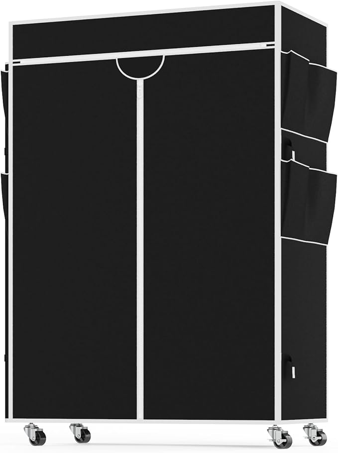 Homdox Garment Rack with Cover, Heavy Duty Clothing Rack for Hanging Clothes, Portable Closet Wardrobe, Double Rods Garment R