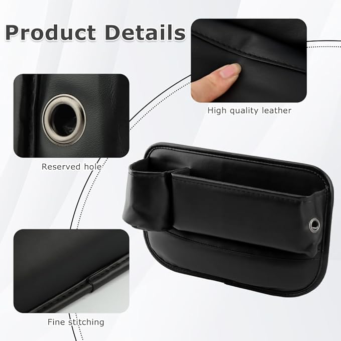 2-Pack Car Seat Gap Filler Organizer, Leather Storage Box with Cup Holder for Driver & Passenger Side, Gap Bag Front Seat Car Storage Accessories for Phone Keys Sunglasses Wallet(COLOR:Black)