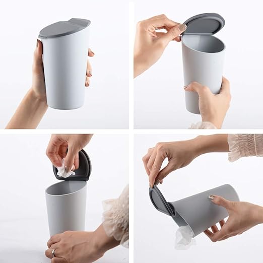 ThinSGO Silicone Trash Can with Lid - Car Cup Holder Trash Bin for Auto, Home, Office (Black)