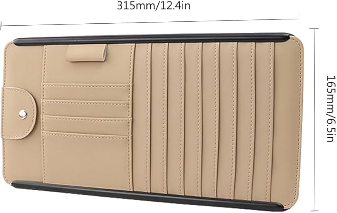Car Sun Visor Pocket Organizer, Car CD/DVD Holder Storage Case, Multi-Pocket Visor Organizer Storage Pouch, Glasses Clip Storage Bag, Auto Interior Accessories Pockets Organizer (Beige)