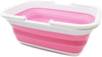SAMMART 9.2L (2.37Gallon) Collapsible Tub with Handle - Portable Outdoor Picnic Basket/Crater - Foldable Shopping Bag - Space Saving Storage Container (1, White/Pink)