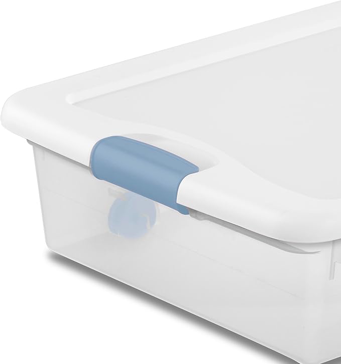 Sterilite 4-Pack 56 Quart Wheeled Latching Box, Underbed Clear Plastic Storage Organizer - Under Bed Rolling Container Bin wi