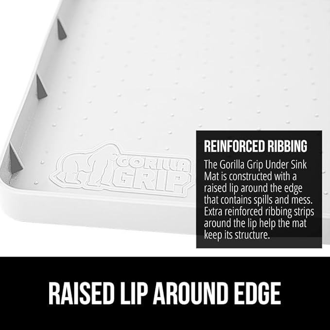 GORILLA GRIP Waterproof Silicone Under Sink Mat with Raised Lip for Kitchen and Bathroom, Cabinet Shelf Liner Stay in Place M