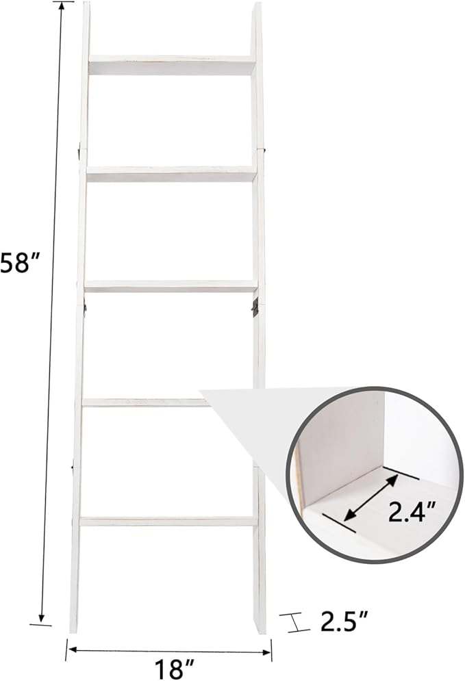 5-Tier Blanket Ladder – 4.8 Ft Wall Leaning Quilt Rack, Farmhouse Blanket Storage for Living Room, Bedroom & Bathroom – Rusti