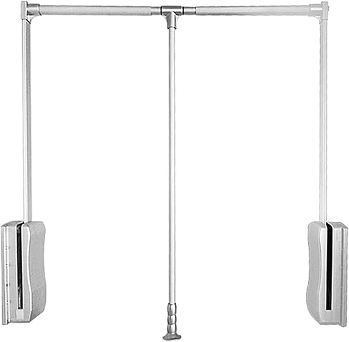 Adjustable Metal Wardrobe Lifting Rod - Heavy Duty Pull-Down Clothes Rail, Extendable Closet Organizer, Soft Return Hanger fo