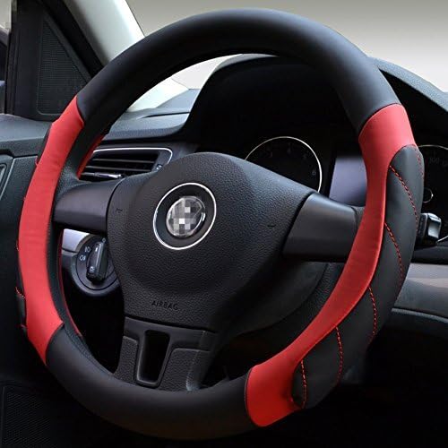 Moyishi Top Leather Steering Wheel Cover Universal Fit Soft Breathable Steering Wheel Wrap (Red1)