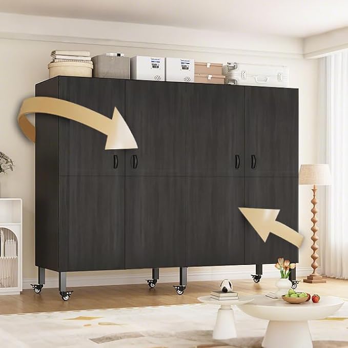YTLEMON Heavy Duty Clothes Rack with Magnetic Door, Metal Foldable Covered Clothes Rack, Portable Wardroobe Closet System for