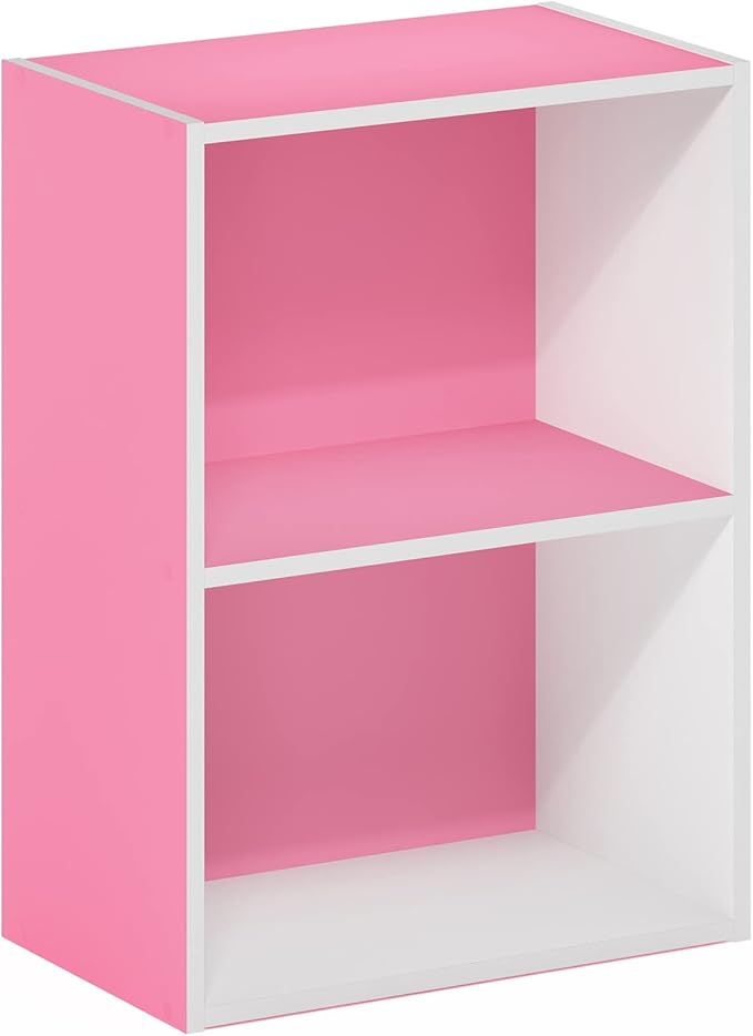 Furinno Luder Bookcase / Book / Storage, 2-Tier, Pink/White