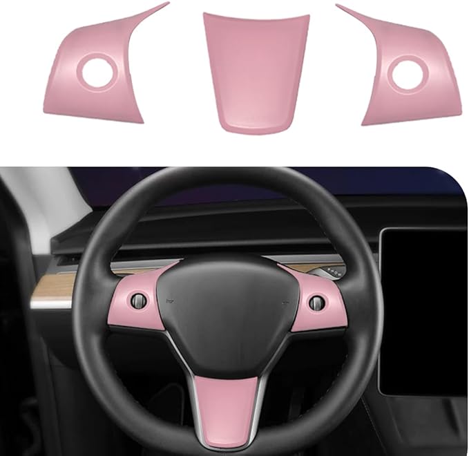 for Tesla 2017-2023 Model 3 and 2020-2024 Model Y Steering Wheel Cover Trim Interior Decoration Protection Accessories(Pink)