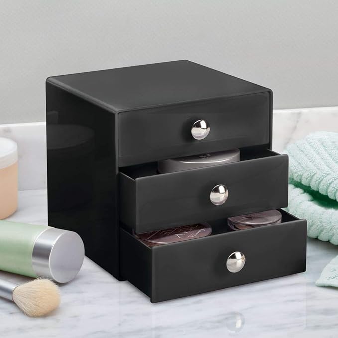 iDesign 35360 3-Drawer Plastic Vanity Organizer, Compact Storage Organization Set for Cosmetics, Dental Supplies, Hair Care, 