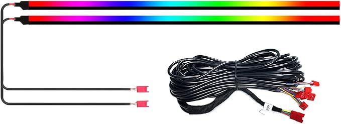 Dream color Acrylic Interior Car Lights, 2 Pieces 110cm/43.3inch 128 Colorful Car LED Strip Light RGB Fiber Optic Rainbow Ambient Lighting bar, Universal Decoration Dynamic Atmosphere Neon Lights