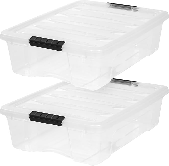 IRIS USA 27 Qt Stackable Plastic Storage Bins with Lids, 2 Pack - BPA-Free, Made in USA - Discreet Organizing Solution, Latch