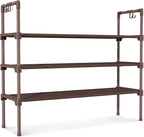 LANTEFUL 3 Tier Shoe Rack for Closet Shoe Organizer with 5 Hooks, Long Shoe Shelf Storage for Shoe and Boot Stackable Free St